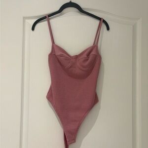 Textured Mauve Pink Bodysuit with Sweetheart Bust